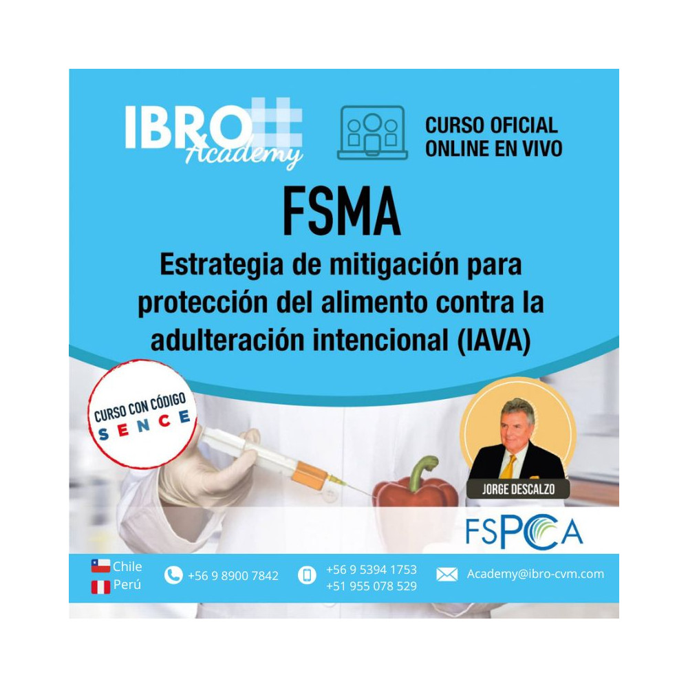 Curso completo - online - en vivo | Estrategia de mitigación para protección del alimento contra la adulteración intencional